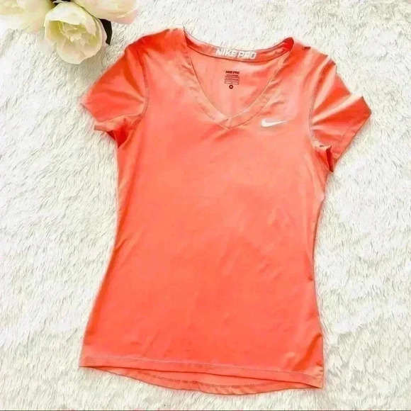 Nike Pro Coral Dri Fit V-Neck Short Sleeve Athletic Top Size M - Picture 2 of 13